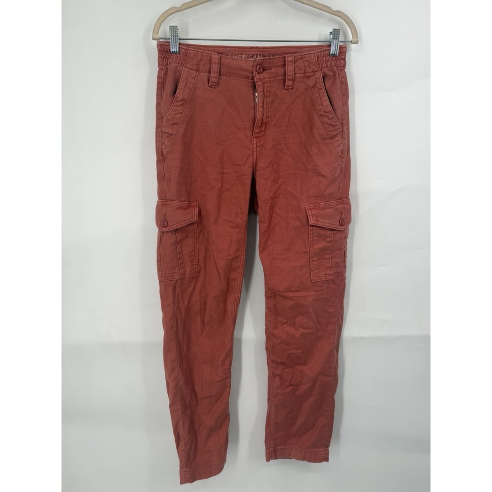 American‎ Eagle Cargo Straight Leg Pant Women 2 Cotton Rust Orange Grunge Boho